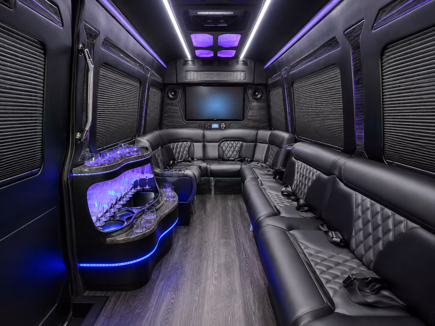 overland park 28 passenger party bus inside